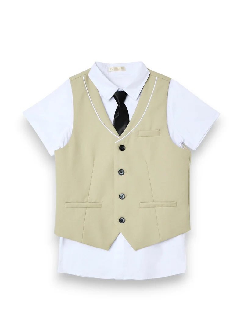 Victor And Jane  Neutral Waistcoat, Shirt, Trousers & Tie Set for Men | Best Price UAE
